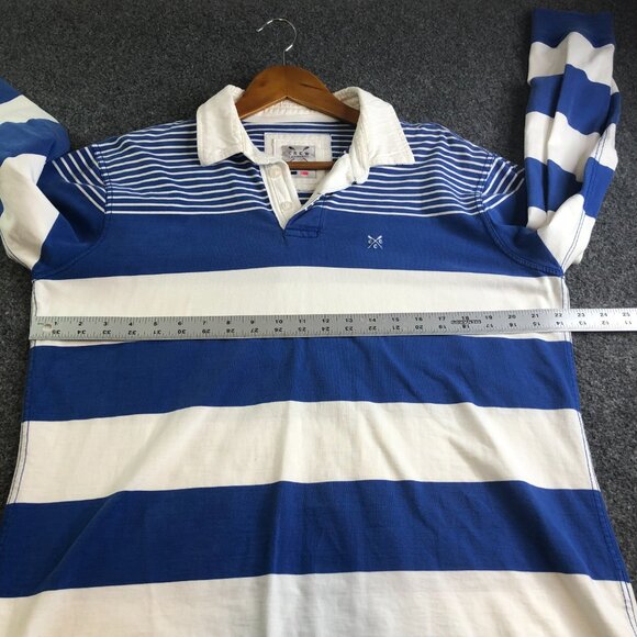 Crew Clothing Company Rugby Shirt Men XL Blue White Stripe Long Sleeve Polo - Picture 5 of 10